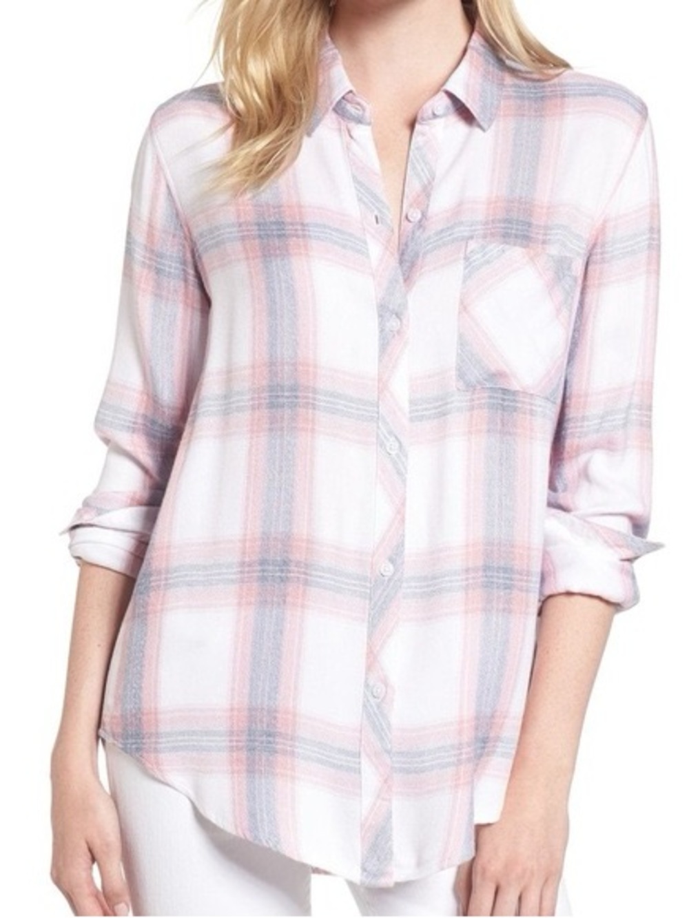 Rails Hunter Plaid Flannel Shirt Pink White Medium